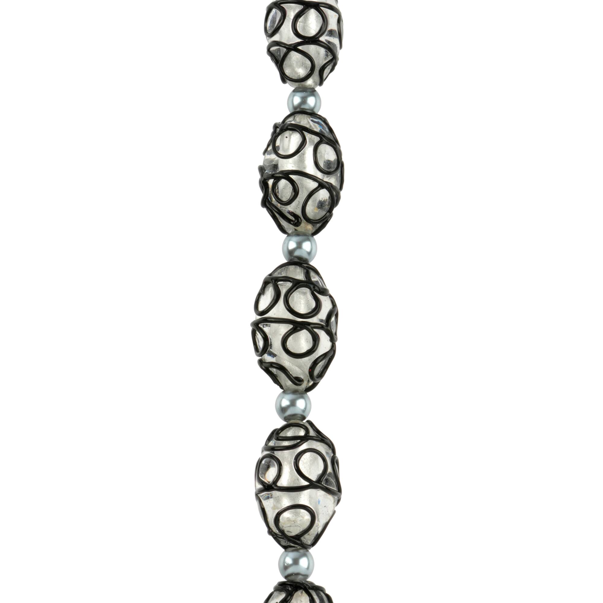 Black Lines Lampwork Glass Oval Bead Mix by Bead Landing™